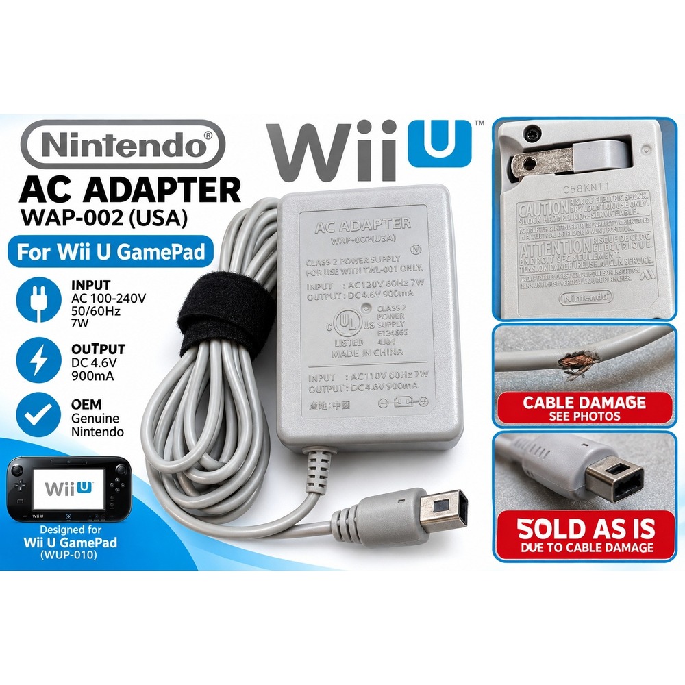 Nintendo Wii U GamePad AC Adapter WAP-002 OEM Power Supply Damaged AS-IS